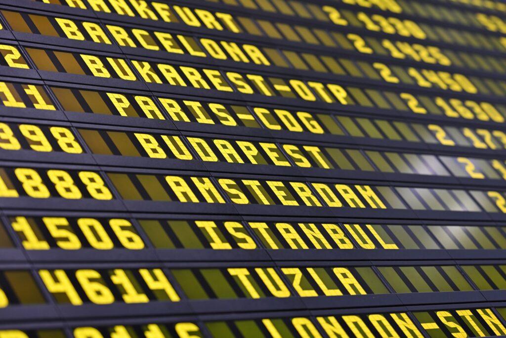 airport flights board including a flight to istanbul